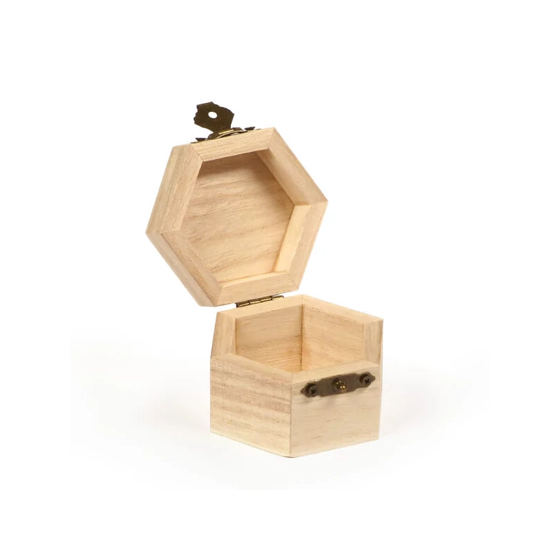 Mini-cutie din lemn - hexagonală, decorativă, 7x5 cm