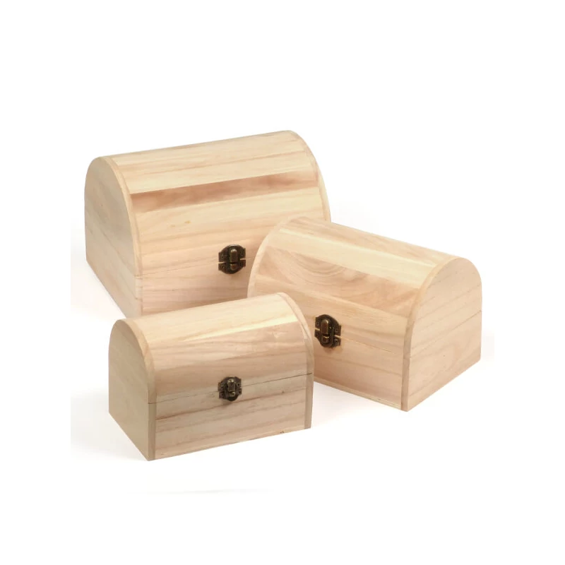Set cutii lemn - 3 bucăți, cutie de comori , cu capac convex, 20x16x14/17,5x12,5x12/14,5x9x10 cm