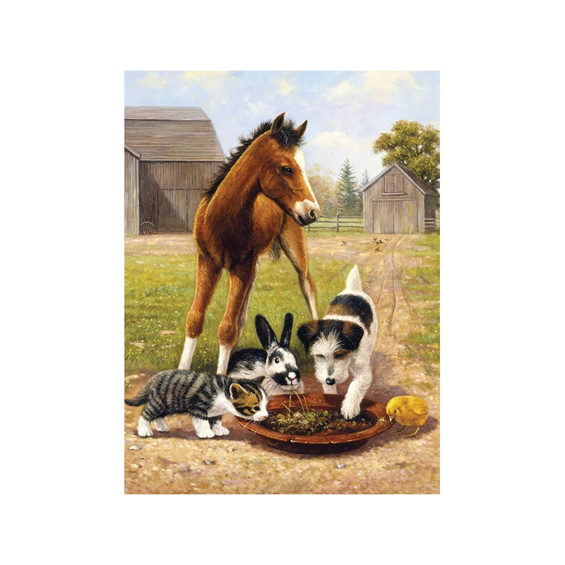 Set de colorat după numere, culori acrilice+pensulă, 22x30 cm - Pranz cu prietenii
