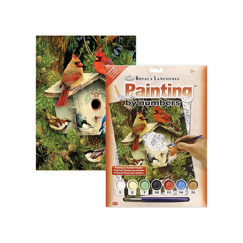 Set de colorat după numere, culori acrilice+pensulă, 22x30 cm - Birdhouse