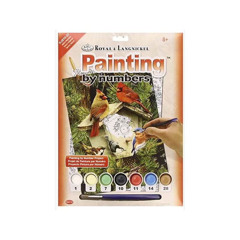 Set de colorat după numere, culori acrilice+pensulă, 22x30 cm - Birdhouse
