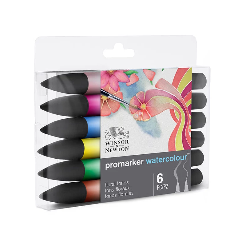 Promarker Watercolour marker tip pensulă acuarelă cu două vârfuri   set  - 6 buc, floral tones