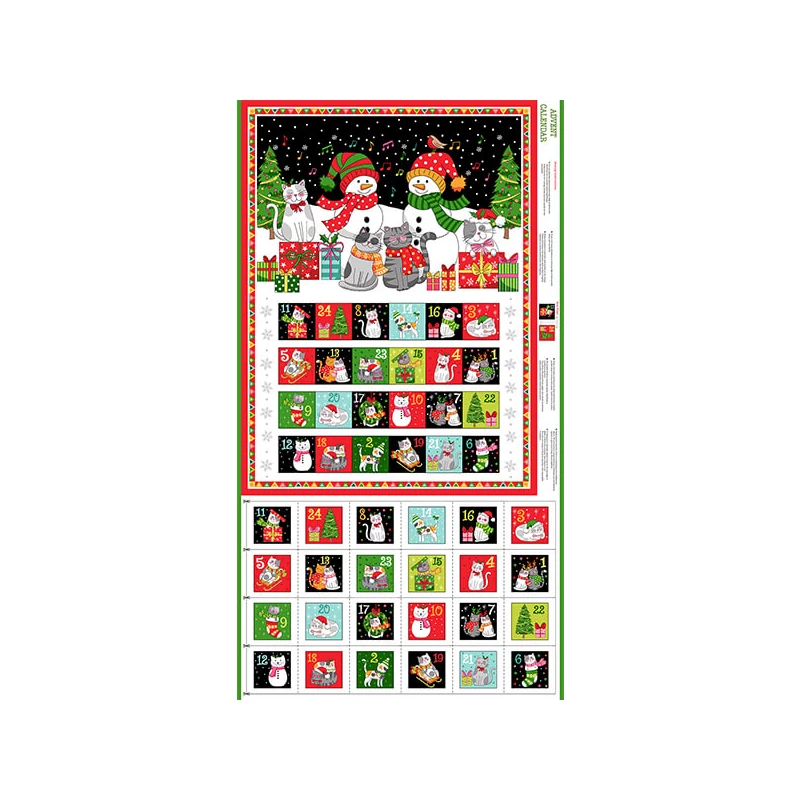 Material patchwork  - Makower - Christmas Santa Paws Cats advent 2477-1 Panel, 60cm