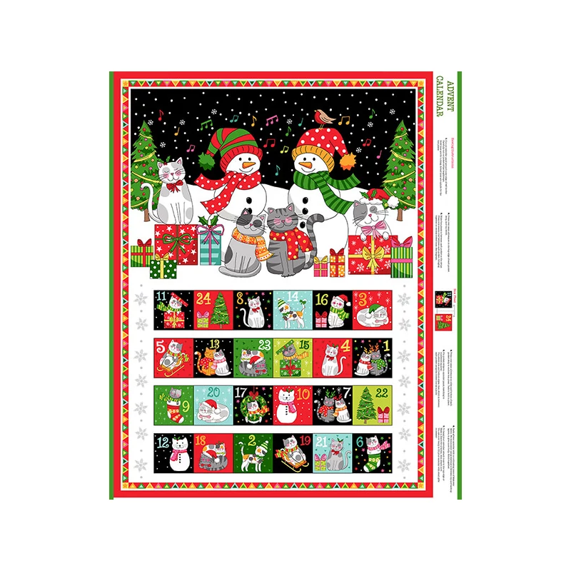 Material patchwork  - Makower - Christmas Santa Paws Cats advent 2477-1 Panel, 60cm