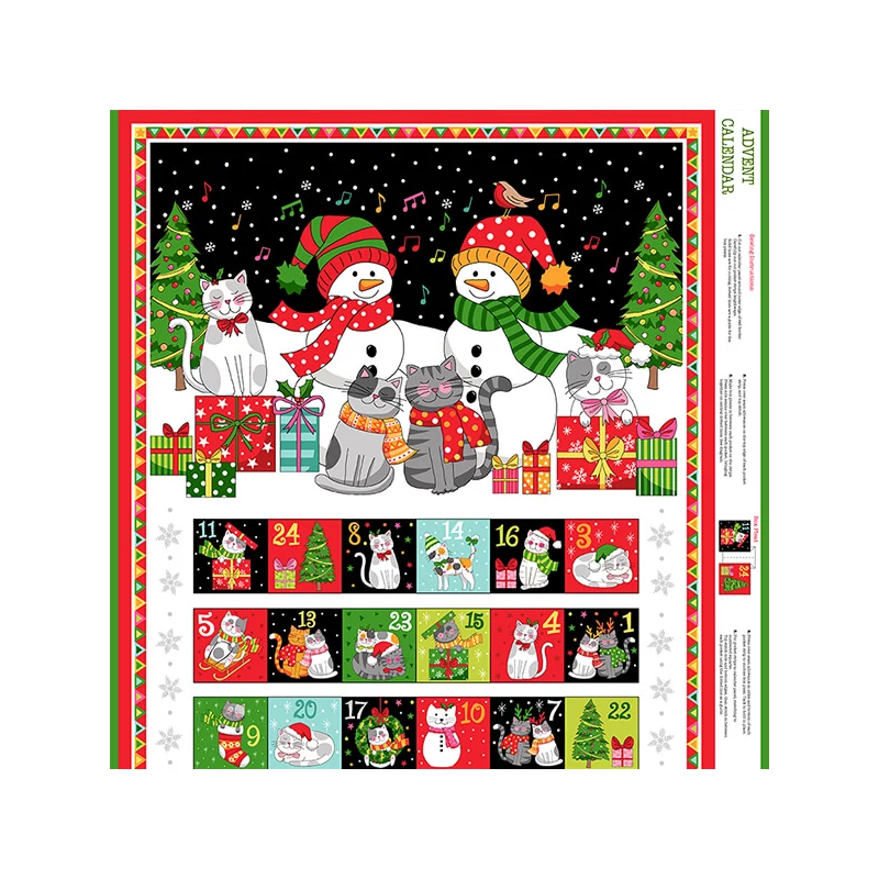 Material patchwork  - Makower - Christmas Santa Paws Cats advent 2477-1 Panel, 60cm