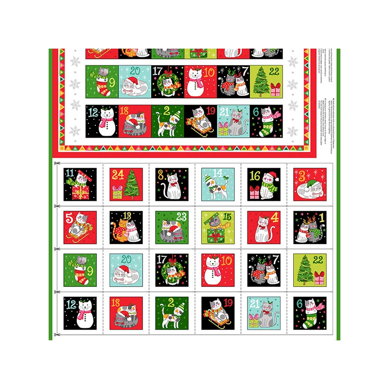 Material patchwork  - Makower - Christmas Santa Paws Cats advent 2477-1 Panel, 60cm