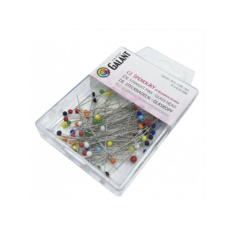Set pini, cap de sticla, 0,5x35 mm, 100 buc, in cutie de plastic