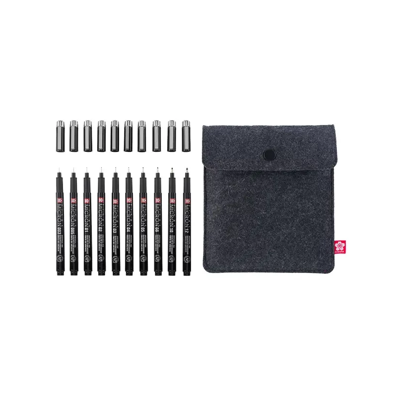 Set stilou de desen tehnic Sakura Pigma Micron - set de 10 + suport stilou, Black Edition