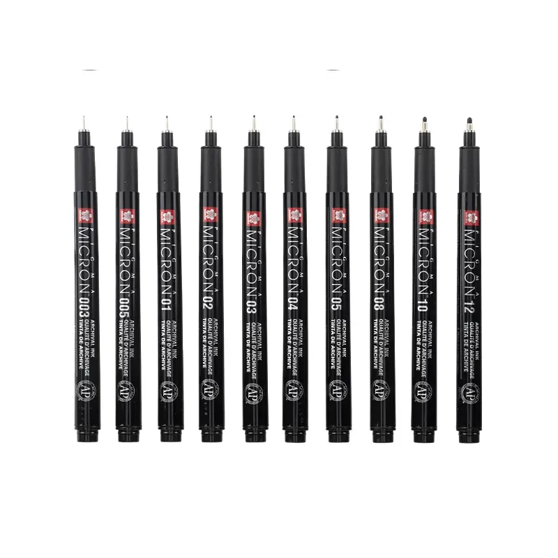 Set stilou de desen tehnic Sakura Pigma Micron - set de 10 + suport stilou, Black Edition