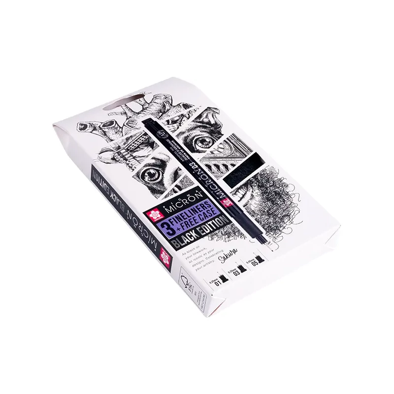 Set stilou de desen tehnic Sakura Pigma Micron - set de 3 + suport stilou, Black Edition