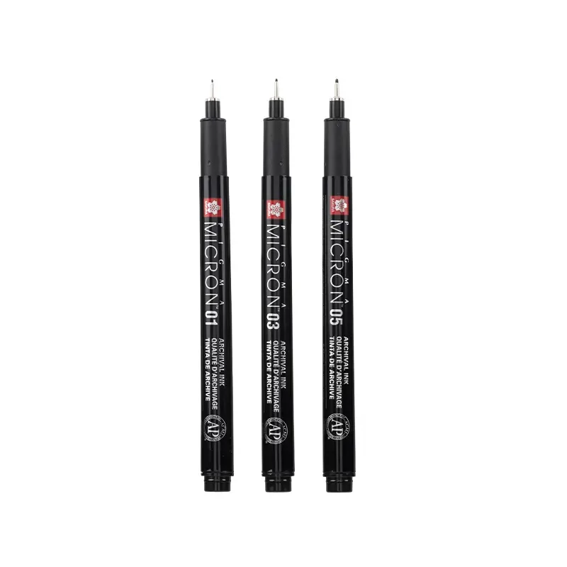 Set stilou de desen tehnic Sakura Pigma Micron - set de 3 + suport stilou, Black Edition