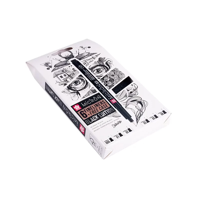 Set stilou de desen tehnic Sakura Pigma Micron - set de 6 + suport stilou, Black Edition