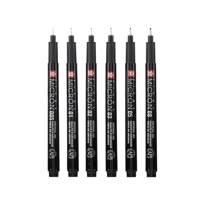 Set stilou de desen tehnic Sakura Pigma Micron - set de 6 + suport stilou, Black Edition