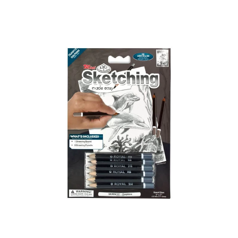 Mini set de desen grafic cu unelte, 12x18 cm - Delfini
