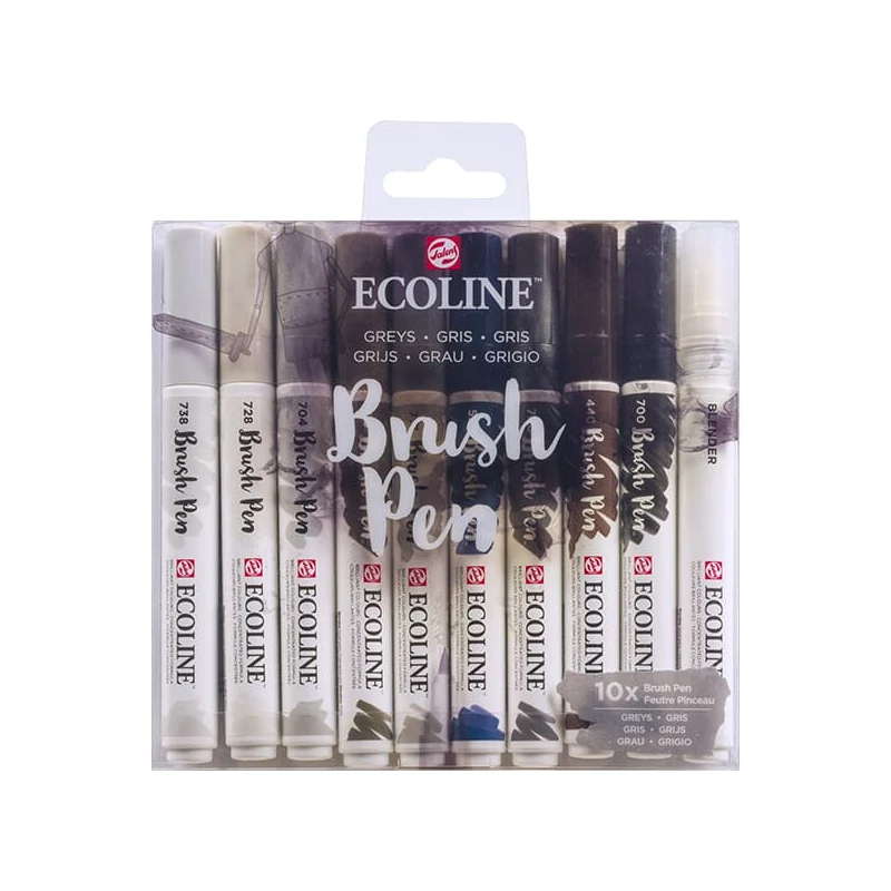Talens Ecoline Brush Pen Set markere pensulă acuarelă - 10 buc, Grey