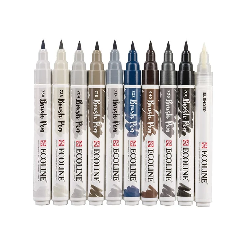 Talens Ecoline Brush Pen Set markere pensulă acuarelă - 10 buc, Grey