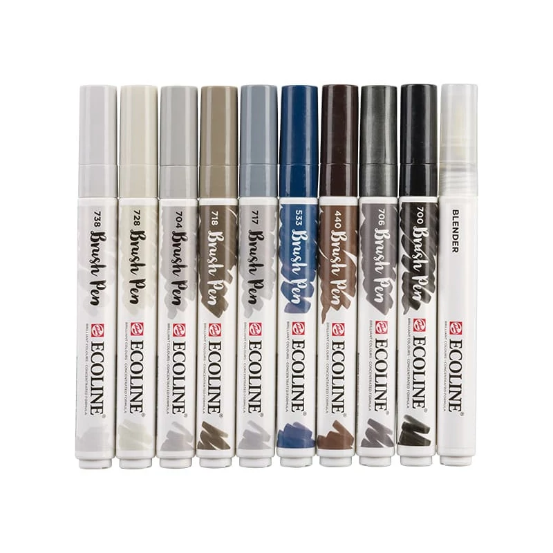 Talens Ecoline Brush Pen Set markere pensulă acuarelă - 10 buc, Grey