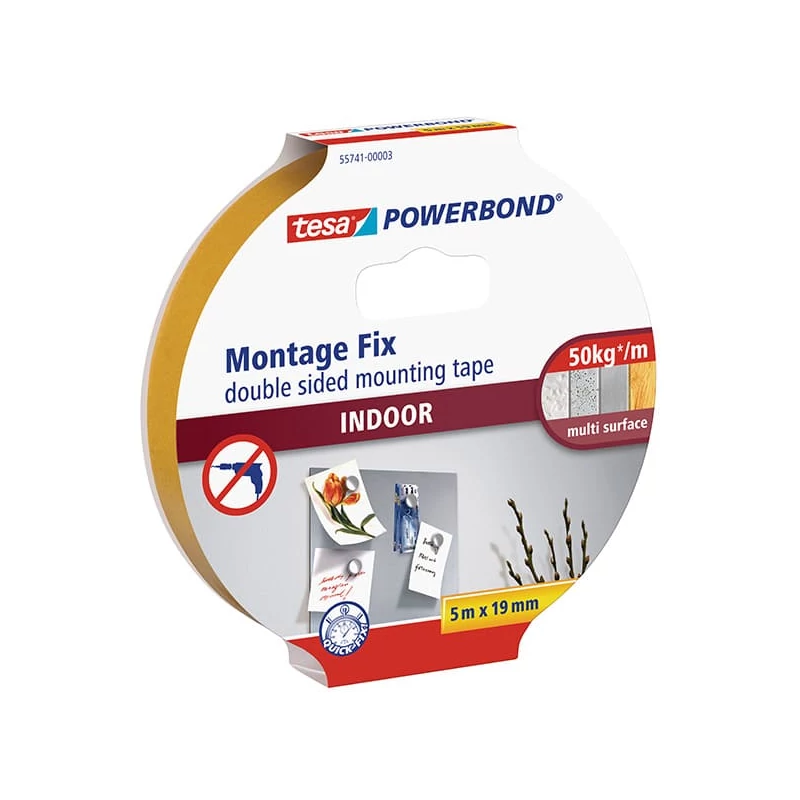 Tesa 55741 Powerbond bandă adezivă de montaj cu două fețe, interior, alb, 19 mm x 5 m