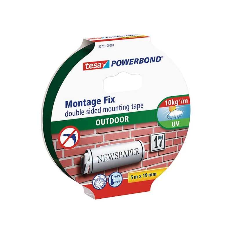 Tesa 55751 Powerbond bandă adezivă de montaj cu două fețe, exterior, negru, 19 mm x 5 m