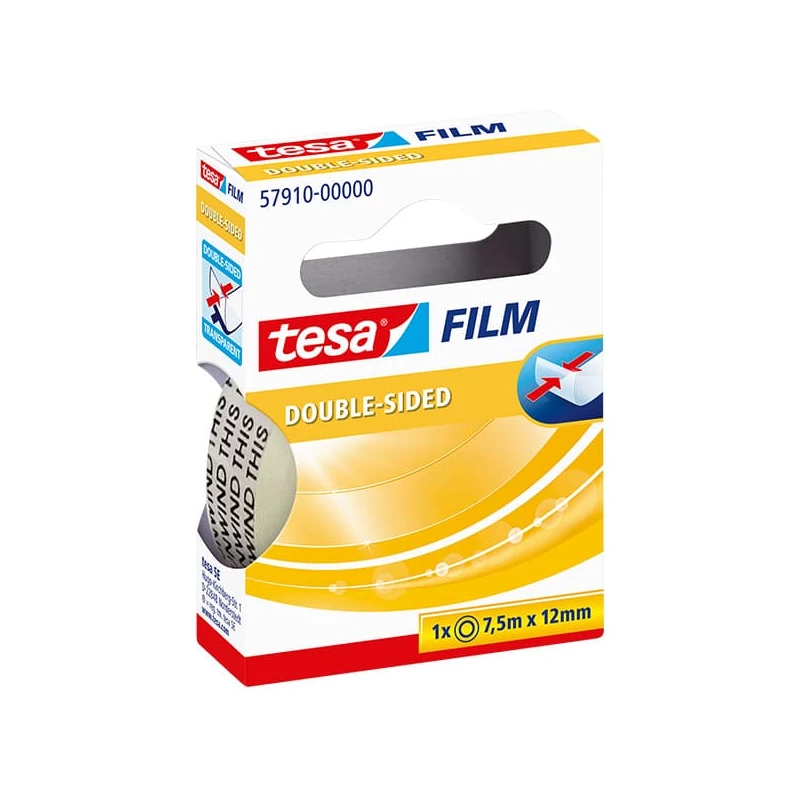 Tesa 57910 Tesafilm bandă adezivă cu două fețe, 12 mm x 7,5 m