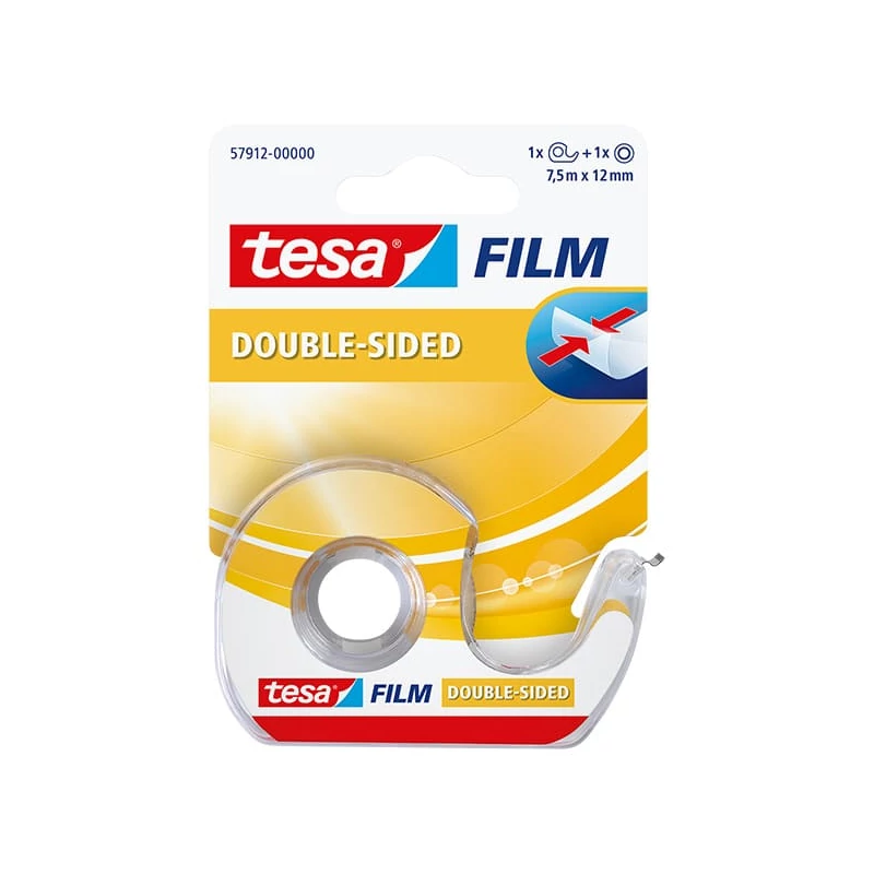 Tesa 57912 Tesafilm bandă adezivă cu două fețe cu dozator de unică folosință, 12 mm x 7,5 m