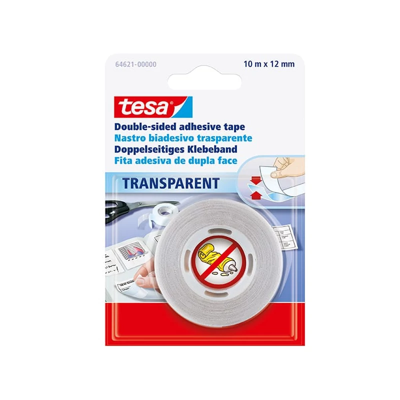 Tesa 64621 bandă adezivă cu două fețe, transparentă, 12 mm x 10 m