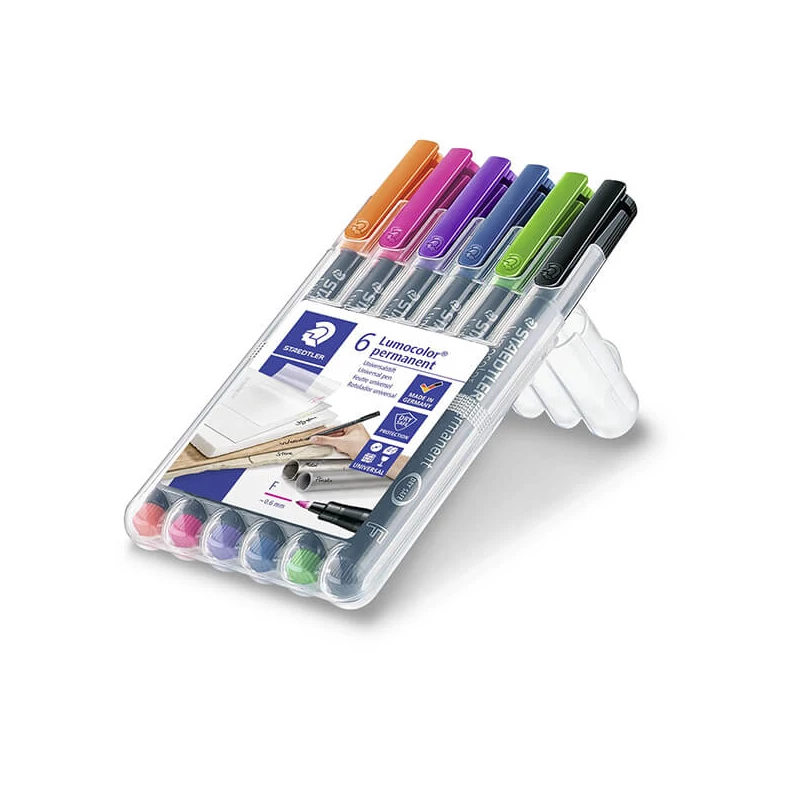 Marker cu alcool în set, Staedtler, Lumocolor, 0,6mm, culori intense - 6buc