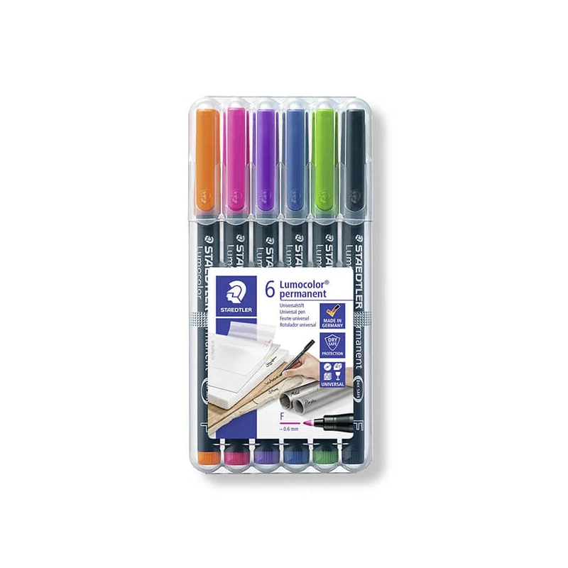 Marker cu alcool în set, Staedtler, Lumocolor, 0,6mm, culori intense - 6buc