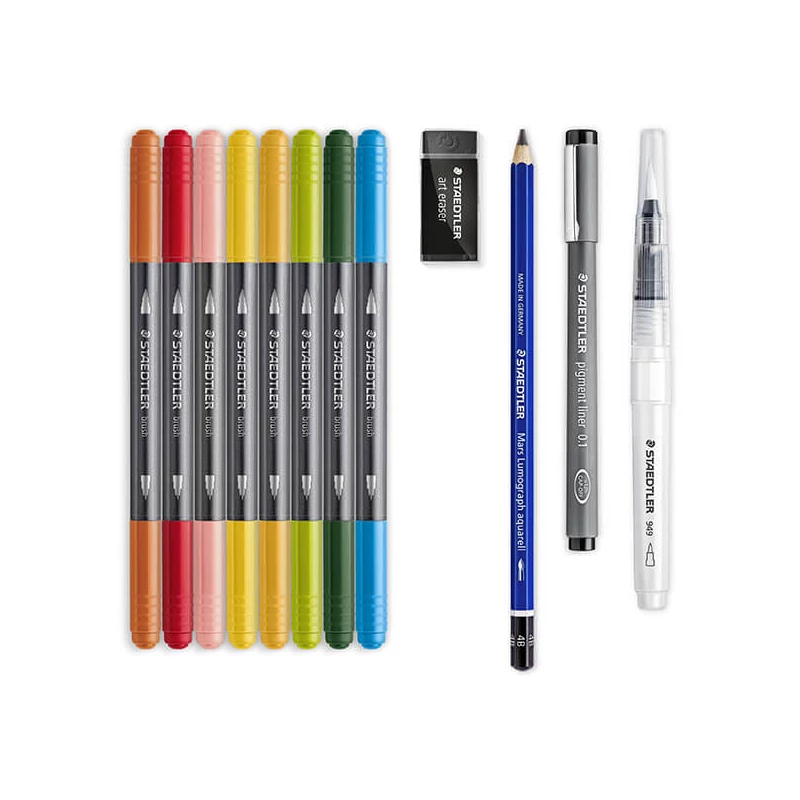 Set markere pensulă, Staedtler, Design Journey, Floral watercolour, cu două vârfuri - 12buc
