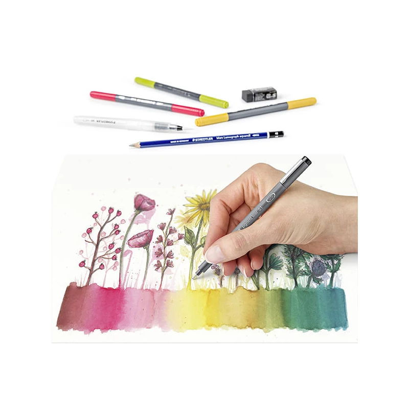 Set markere pensulă, Staedtler, Design Journey, Floral watercolour, cu două vârfuri - 12buc