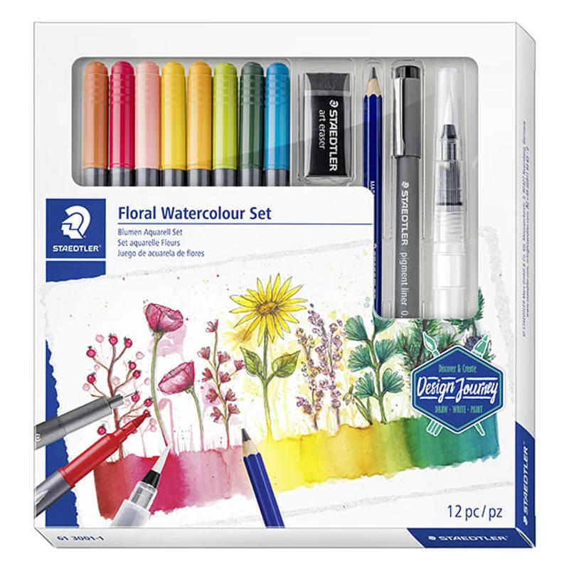 Set markere pensulă, Staedtler, Design Journey, Floral watercolour, cu două vârfuri - 12buc