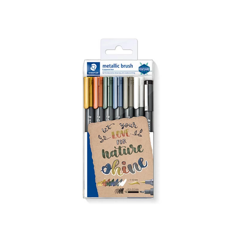 Set markere pensulă , Staedtler, Design Journey, metalizat, 1-6mm - 6buc