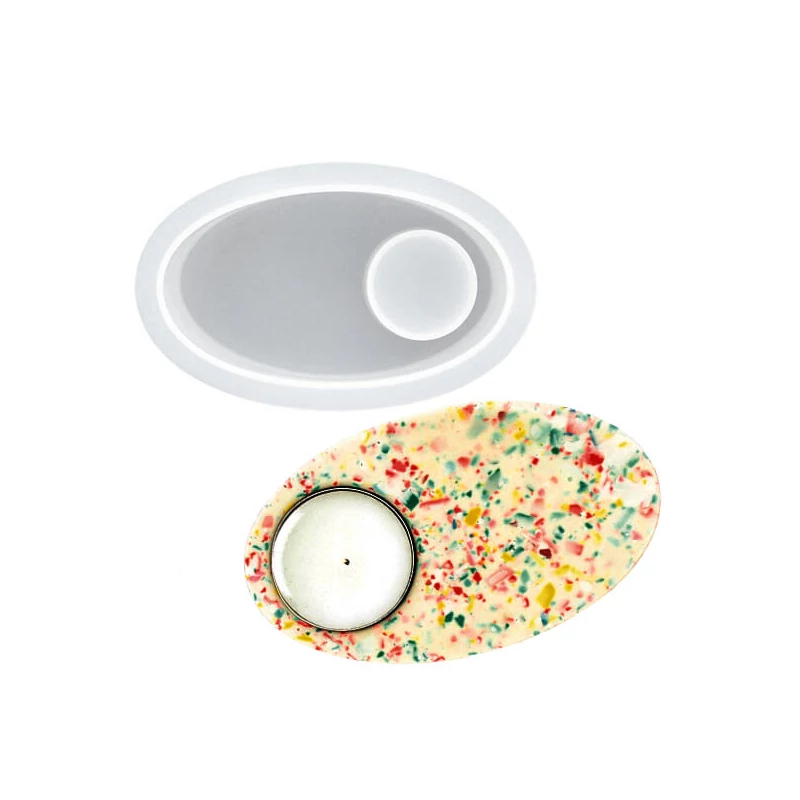 Matriță din silicon Jesmonite pentru răsină acrilică și sintetică  - suport lumânări oval, 13,8x9x4,7 cm