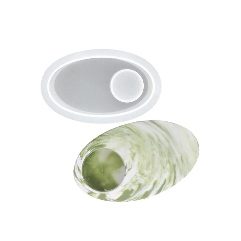 Matriță din silicon Jesmonite pentru răsină acrilică și sintetică  - suport lumânări oval, 13,8x9x4,7 cm