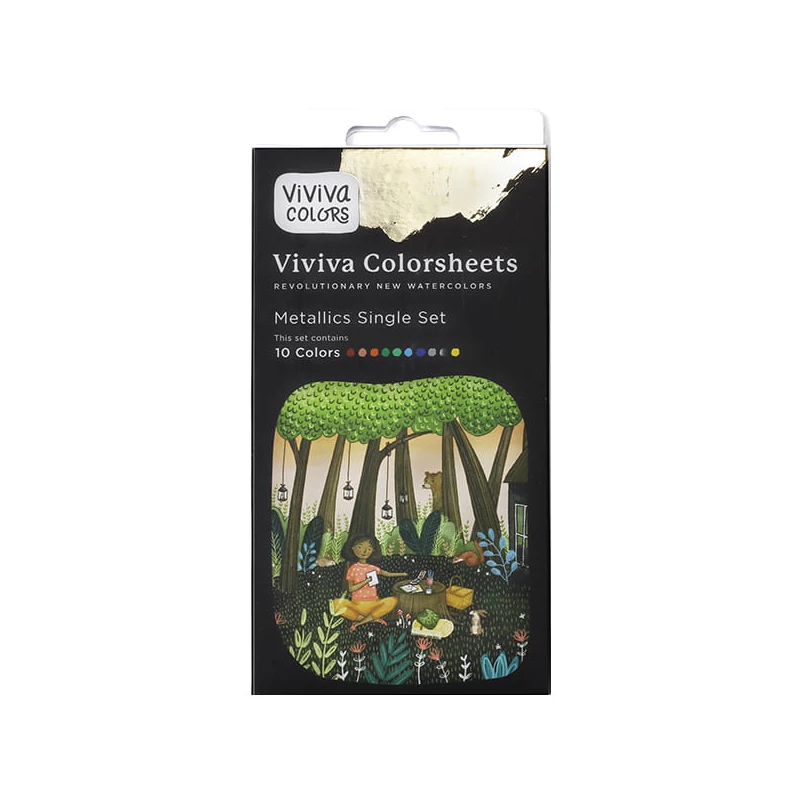 Set de palete de hârtie pentru acuarelă Viviva Colorsheets - 10 culori, Metallics Single Set