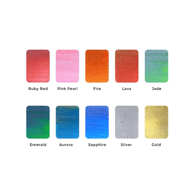 Set de palete de hârtie pentru acuarelă Viviva Colorsheets - 10 culori, Metallics Single Set