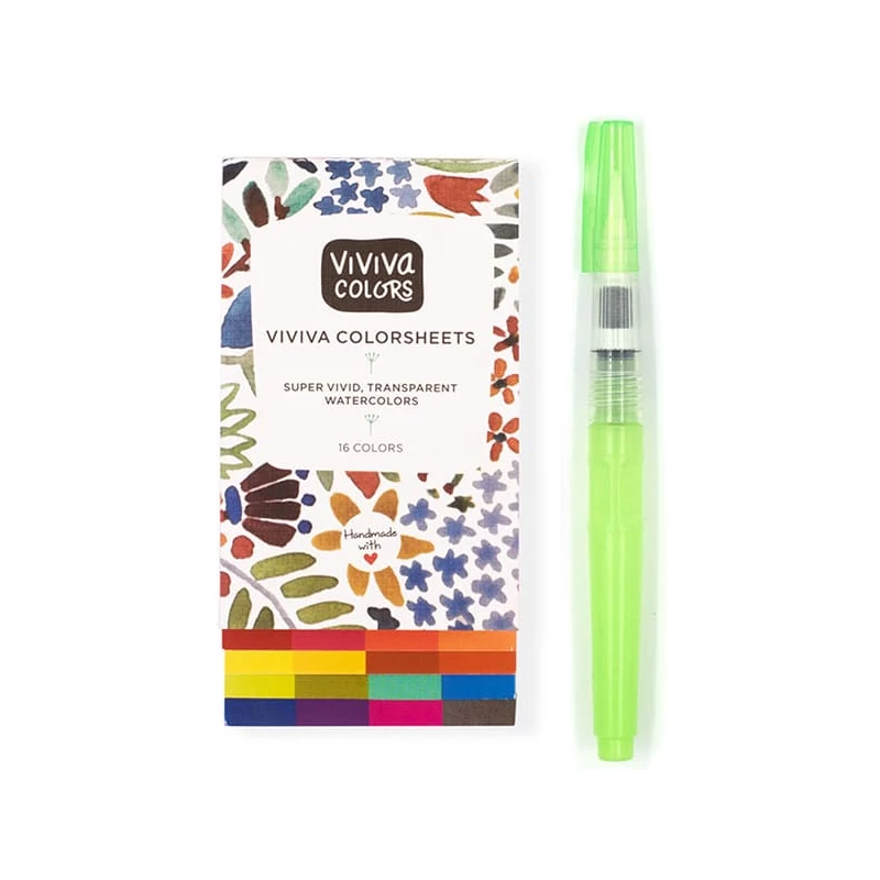 Set de palete de hârtie acuarelă Viviva Colorsheets - 16 culori + pensulă cu rezervor de apă, Original Sketcher Set