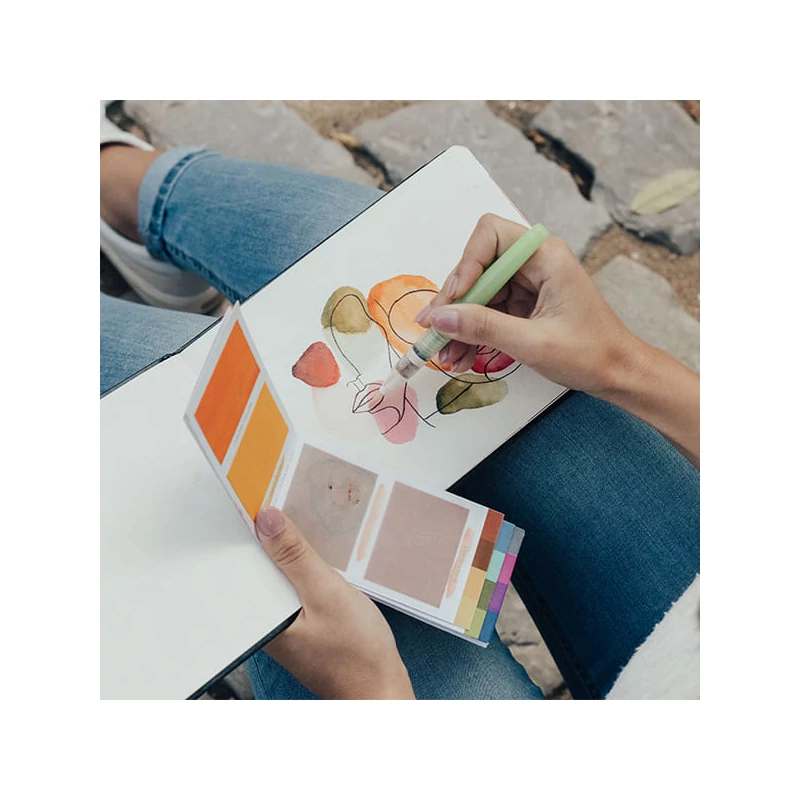 Set de palete de hârtie acuarelă Viviva Colorsheets - 16 culori + pensulă cu rezervor de apă, Original Sketcher Set